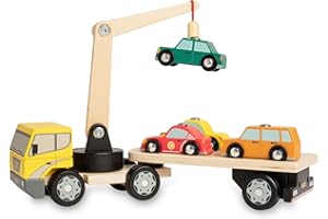 Nene Toys Autotransporter aus Holz mit Kran & 4 Magnet-Autos – Magnetspielzeug für Kinder ab 2 Jahren – Montessori Holzspielzeug & Lernspiel mit Fahrzeugen – Geschenk Jungen Mädchen 2 3 Jahren