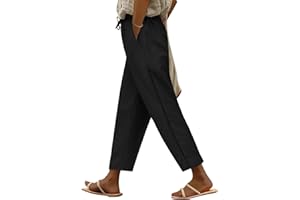 CMTOP Pantalones Mujer Verano Casuales de Lino Pierna Pantalones con Bolsillos Salón Cordón Elástico Cintura Suelta Cómodo Pantalones
