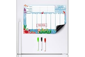 CKB LTD® Océan Vie Marine Magnétique Récompense et tâches Chart Sec pour Réfrigérateur 7 Jours pour Les réfrigérateurs colorés liste de Croix | Tableau de récompenses magnétique, en Anglais