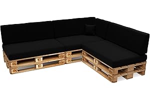 POKAR Set di Cuscini per Europallet Idrorepellente da 8 pezzi: 3x 120x80 + 3x 120x40 + 1x 60x40 + 1x 40x40, per Divano da Giardino, senza Pallet, Nero