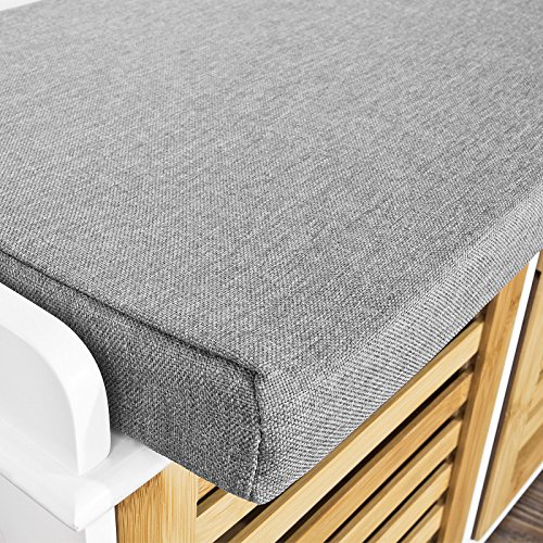 SoBuy® moderne Schuhtruhe,Sitzkommode mit 3 Körben,Sitzbank, Schuhschrank mit Sitzkissen,Spieltruhe, FSR23-WN - 8