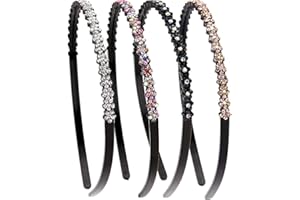 LONEEDY 4 Pack Fashion Rhinestone and Crystal Hard Headbands, Non-slip Teeth Hairband for Women