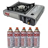 Rox 153Rox0103 Tekli Portatif Kamp Ocak Gri (Ekstra Gaz Girişli) 5 Adet Gaz Kartuş