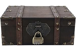OZCHIN Antike Schatztruhe Vintage Holz Schmuck- und Spielzeugaufbewahrungsbox - Strapazierfähiges Holz + Handgefertigtes Design (24 x 16 x 10 cm)