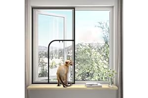 LESONE Cat Protection Window Net with Zipper,Fly Screen Anti-Mosquito Insect Window Mesh Netting,Tear-proof Cat Bird Net with Self-Adhesive,Custom Sizes and Position(W*H)