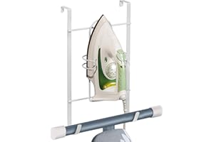 art moon Flint, Rangement pour Fer à Repasser et Table de Repassage avec Crochets à Suspendre aux Portes, Pose Directe sans Percer, Acier Blanc Résistant Hautes Températures (Revêtement Vinyle)