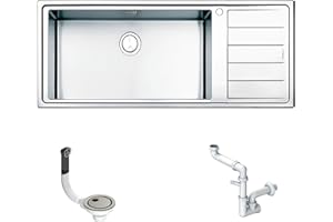 Lavello Cucina da incasso FHULLER Sopratop -Vascha Saldata h.21,5 Acciaio 10/10 Spazzolato 116X50 1 Vasca Sinistra Maxi e Gocciolatoio Destro, Completo Sifone e Piletta, BORDO slim 4 mm, Made in Italy