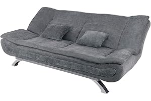 INMOZATA Sofa Bed Double Grey Linen Fabric 3 Seater Recliner Sofa 188cm Spring Corner Couch Lounge Sofa Bed with Two Cushions for Living Room Bedroom Home Office Furniture (Grey)