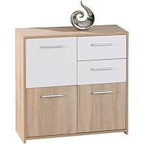 Commode Egadi 6 Portes - Chêne Sonoma/Blanc - 77x30x115cm - Rangement Salon