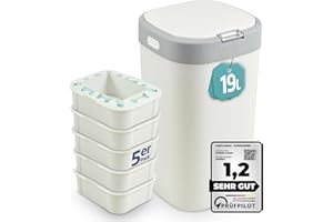 Parpalinam 19 L Windeleimer inklusive 5 Nachfüllkassette, Geruchsdicht mit Beutelsystem Windelmülleimer, Touch-Deckel Kindersicherung Einfacher Kassettenwechsel Wickeleimer, Antibakteriell