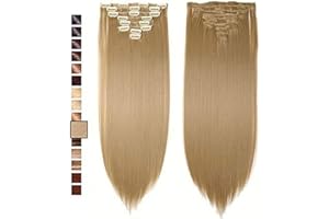 S-noilite Extensiones de Cabello Natural Cabeza Llena Hair Extensions Pedazo de Cabello 8 Piezas 18 Clips Larga Recta 66cm Rubio ceniza