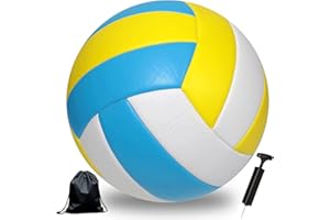 Bibykivn Palla da Pallavolo,Pallone Beach Volley,Soft Touch Volleyball per Interni ed Esterni,Pallavolo per Spiaggia Palestra Addestramento,Articolo Con Zaino e Borsa a Rete Con Pompa,Taglia 5
