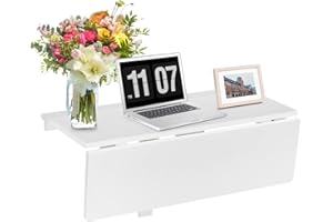 COSTWAY Mesa Plegable Pared de 80 cm x 60 cm, Escritorio Flotante para Espacios Pequeños, Estación de Trabajo Plegable para Cocina, Dormitorio, Lavadero, Estudio (Blanco)