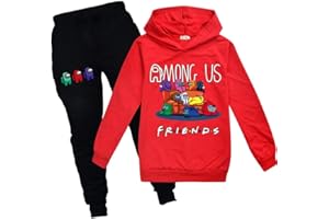 Baonmy Unisex Bambini Gioco Among Us Felpa con cappuccio con pantaloni 2 Pezzo Set Completo Imposter Fans Regalo Casual Pullover Pantaloni Tuta