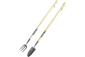 TTAMG Spear & Jackson® Kew Gardens Collection Carbon Steel Trowel & Weed Fork Set with 40 Inch Handle and Tie Hanging Storage Straps