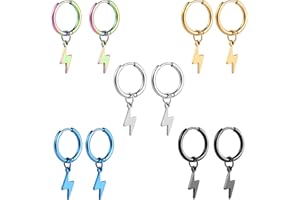 Epoch World 5 Pares Pendientes Aro Hombre Mujer Pequeños Rayo Colgantes Acero Inoxidable Plata Negro Oro Oreja Piercing