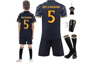 Byhsoep Camiseta de Fútbol,Conjunto de Fútbol de Jersey para Niños con Camiseta,Camiseta Deportiva de Fútbol con Pantalones Cortos,Calcetines y Placa Protectora de Rodilla