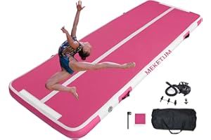 MEKETUM Air Tumble Track Gymnastic Mat Inflatable 6.6ft 10ft 13ft 16ft 4/8 Inch Thickness Gym Tumbling Floor Mats with Air Pump for Home Use/Cheerleading/Yoga/Dance/Water Fun