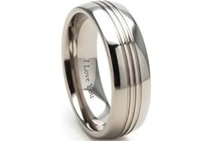 BESTTOHAVE Mens Titanium Ring-8mm Engraved With I Love You Classic Unisex Wedding Engagement Comfort Fit Band Ring