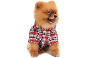 QiCheng&LYS Plaid Dog Shirt,Pet Plaid Clothes Shirt Cat T-Shirt, Polo Clothes Shirt for All Seasons Adorable Casual Cozy Dog Plaid Shirt for Small Medium Dogs Cat Kitten(XL, Red Plaid)