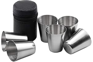 Wandefol 6 Pcs Shooter de 30ml en Acier Inoxyadable, Gobelet à Shoot, Verre à Shoot, Verre à Schnaps avec Étui en Cuir