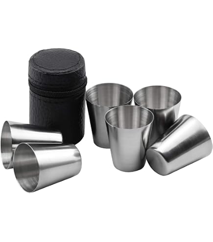 Saijer Lot de verres à liqueur à accrocher en acier inoxydable 30 ml - Gobelets festifs avec chaîne