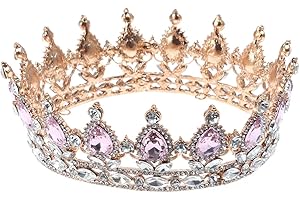 FRCOLOR Tiara con strass rosa, Copricapo in stile europeo, barocca, regina, principessa, Copricapo, sposa, accessori per in cristallo per donne, ballo di fine anno, festa, concorso