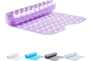 TranquilBeauty No Slip Bath Mat with Suction Cups - Purple 100x40cm/40x16in Extra Long Bathtub Mats - Anti-Mould, Machine-Washable, No Latex - Shower Mat Ideal for Elderly and Children