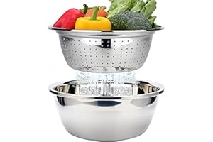 FAB4HOME Lot de 2 Passoire de Cuisine Passoire avec Saladier en Acier Inoxydable Passoire Bol pour Fruits Légumes Riz Nouilles Pates Bol Inox 26cm