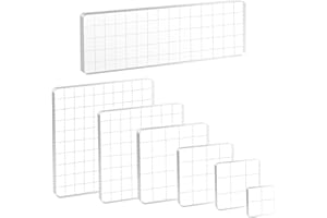 GLORHA 7 Pieces Clear Acrylic Stamp Block Set with Grid Lines, Stamp Block Acrylic Block for Collage Crafts Making DIY