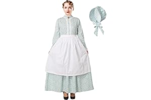 BPURB Women's Pioneer Dress Floral Prairie Pilgrim Colonial Civil War Dress Maid Dress Laura Ingalls Costume
