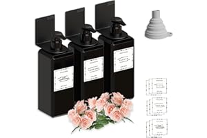 Alrens Zestaw 3 dozowników mydła 500 ml, mocowanie ścienne, dozownik mydła, mocowanie ścienne bez wiercenia, z 9 etykietami, 1 lejek silikonowy, 3 uchwyty ścienne, szampon, odżywka, żel pod prysznic