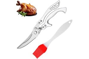 ATBUSS 1 Packung Knochenfleischschere, 1 Silikonölbürste, Edelstahlschere, Küchenschere, Mehrzweckschere, Knochenschere, Lebensmittelschere, für Küche, Picknick