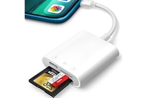 SD Card Reader for iPhone iPad, Oliveria Trail Game Camera 2 in 1 SD Card Viewer with Dual Slot for MicroSD/SD, Photography Memory Card Adapter, Simultaneous Charging and Card Reading, Plug and Play