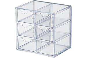 KOOMUAO Jumuao Plastic Storage Box, Mini Drawer Box, Small Parts Magazine with 6 Drawers, Desktop Storage Organiser for Cosmetics, Jewellery, Stationery (Transparent-A)
