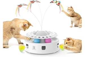 Potaroma 3-in-1 Interaktives Elektrisches Katzenspielzeug – Automatisches Federspiel, Flatternder Schmetterling & Katzenballbahn – USB-betrieben & Batteriebetriebenes für Wohnungskatzen