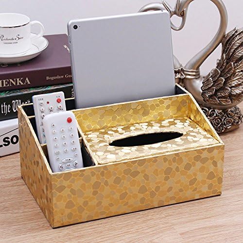 TOTO Creative Desktop remote control storage box Collation debris box pumping tray European Multifunction Leather Tissue Box High-grade Paper pumping box Home office storage box(26.5cm*16.5cm*12cm) ( Color : Gold )