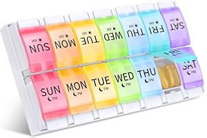 Opret Pill Box Organiser 7 Day for AM and PM, Pop Open Pill Case Twice a Day Weekly with 14 Large Compartments BPA Free for Vitamins Fish Oils Supplements Medication