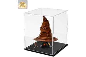 ELEPURE Vetrina Espositiva Teca Plexiglass Acrilico per Lego 76429 Talking Sorting Hat 43270 10338 31152 43238 21355 Collezionismo, Trasparente Scatola con Base in Legno-plastica, Interno Nero 25x25x30cm