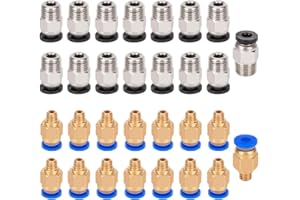 Aiqeer 30 sztuk zestaw złączy do drukarek pneumatycznych 3D (15 sztuk PC4-M6 szybkie dopasowanie opony i 15 sztuk PC4-M10 proste opony łączące)