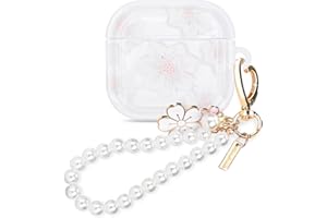 DIYGODY Cute Case for AirPods 4th Generation (2024) Cover with Pearl Keychain, Unique White Flowers Design for Women Girls Clear Protective Shockproof Soft TPU Cover for AirPods 4