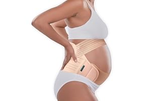 BABYGO® Pas ciążowy 4 w 1 Bandaż ciążowy i poporodowy - łagodzi bóle pleców, miednicy, bioder, SPD i PGP >> wraz z 40 stronami instrukcji L Nude