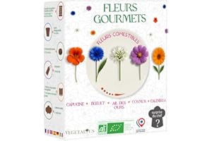 VEGETALIUS - Kit fleurs comestibles à cultiver | Graines bio françaises (Calendula, Bleuet, Cosmos, Capucine, Ail des Ours) + La surprise du chef | Coffret prêt à pousser éco-responsable - Idée cadeau
