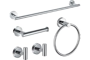 Krom badrumsinredning set, 5-delar SUS304 rostfritt stål 61 cm handduksstång, toalettpappershållare, handduksring, morgonrock