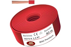 MAS PREMIUM Cable eléctrico H07 V-K 1 x 1,5 mm², rojo, cable individual, flexible, de 5 a 100 m (40 m)