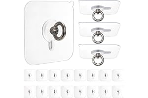 Suwimut 20 Pack Adhesive Ceiling Hooks, Heavy Duty No Drill Self Adhesive Ceiling Wall Hangers for Hanging Light, Plants, Lanterns, Wind Chime, Stainless Steel Sticky Eye Hooks for Indoor Outdoor