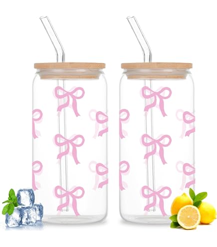 Set Di 4 Bicchieri In Vetro Con Coperchio In Bambù E Cannucce, Ideali Per Caffè Freddo, Tè Bubble, Cocktail E Birra, 16oz, Regalo Perfetto Per La Casa - 4