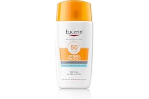 Eucerin Sun Face Hydro Protect Ultra-Light Fluid FPS 50+ (50 ml), crema facial solar con filtros UVA/UVB, protección solar 50+ en fluido extraligero, crema de sol apta para todo tipo de pieles