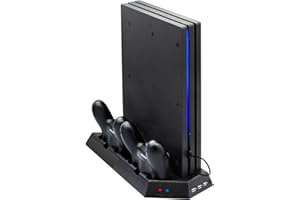 Kinwin vertikaler Stood kompatibel mit PS4 Pro mit Cooling -Lüfter, Controller -Ladestation, kompatibel mit Playstation 4 Pro, Ladegerät für DualShock 4 -Controller mit LED -Ladeindikator