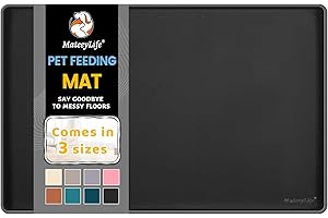 MateeyLife Anti Glisse Tapis Gamelle Chien et Chat, Tapis Silicone Gamelle pour Chien, Plateau Noir pour Bol Chat Grande Taille, Set de Table Silicone Nourriture, 55 x 35 cm